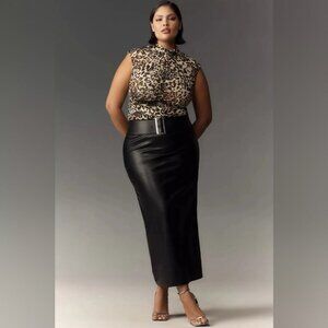 Anthropologie Belted Faux-Leather Skirt Sz 14